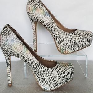 Steve Madden Iridescent Snake Skin Platform Heels